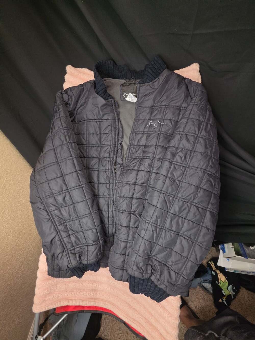 Sean John Quilted Bomber Jacket Size L Black Nylon
